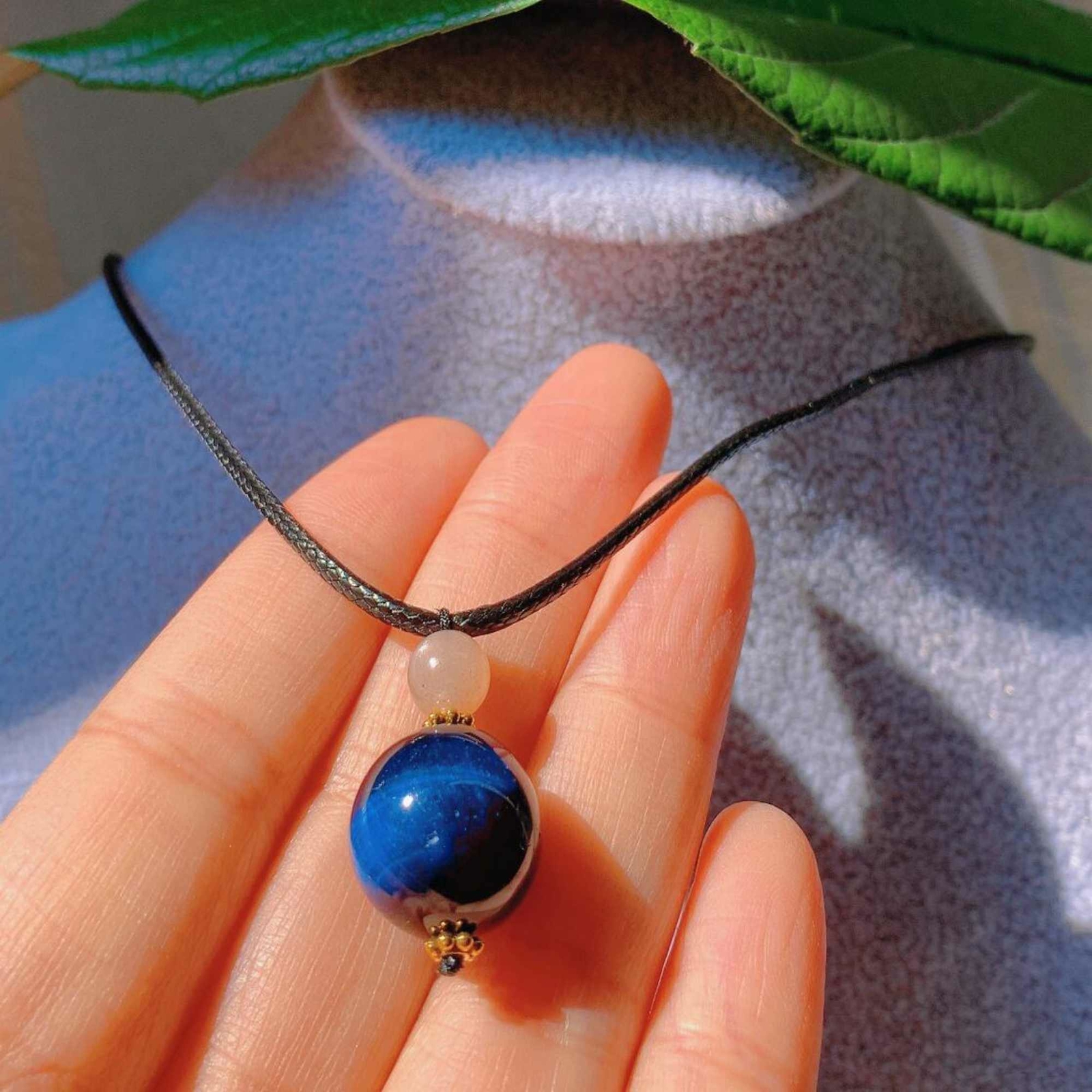 14mm Natural Blue tiger eye pink Crystal pendant Leather rope Yoga Relief Unbranded 1