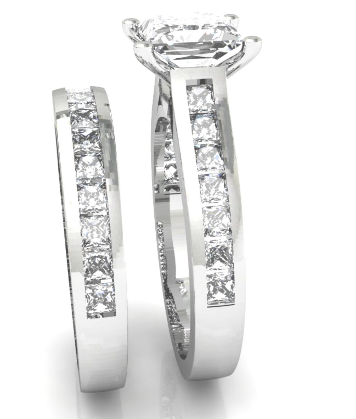 3.25ct Princess cut Diamond Engagement Ring Wedding Band Solid 14k White Gold Angus - фотография #7