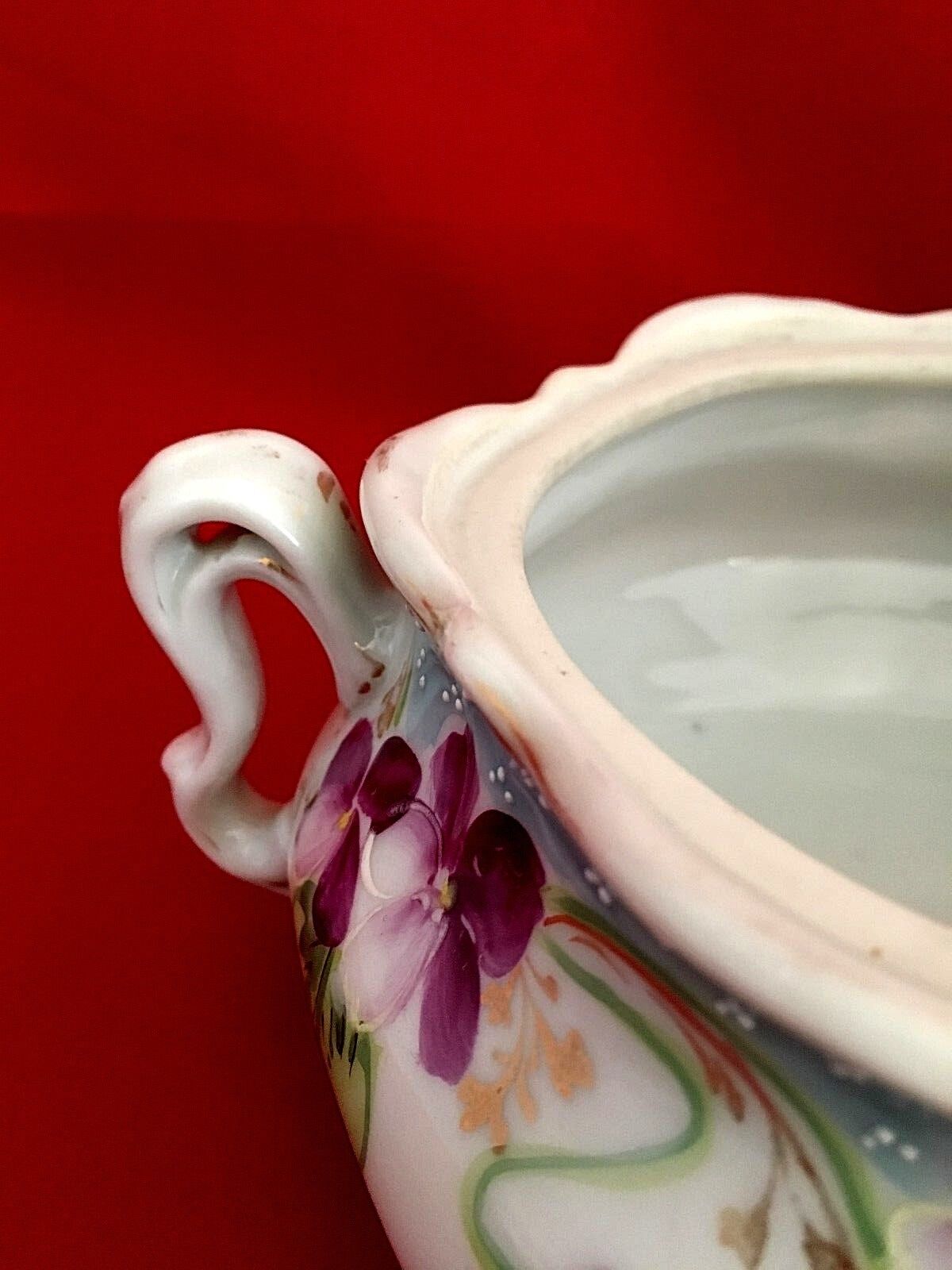 Antique Nippon Bowl Lidded with under plate cobalt edged floral violets design Без бренда - фотография #6