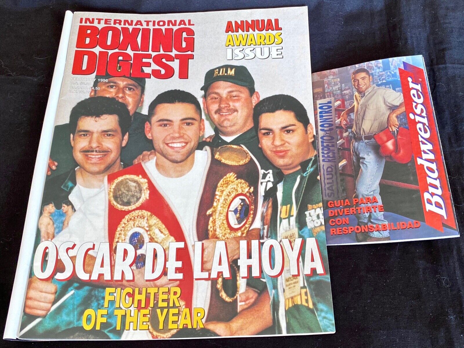OSCAR DELA HOYA "FIGHER OF THE YEAR"- BOXING DIGEST (2/96) + BUDWEISER PROMO Boxing Digest & Budweiser