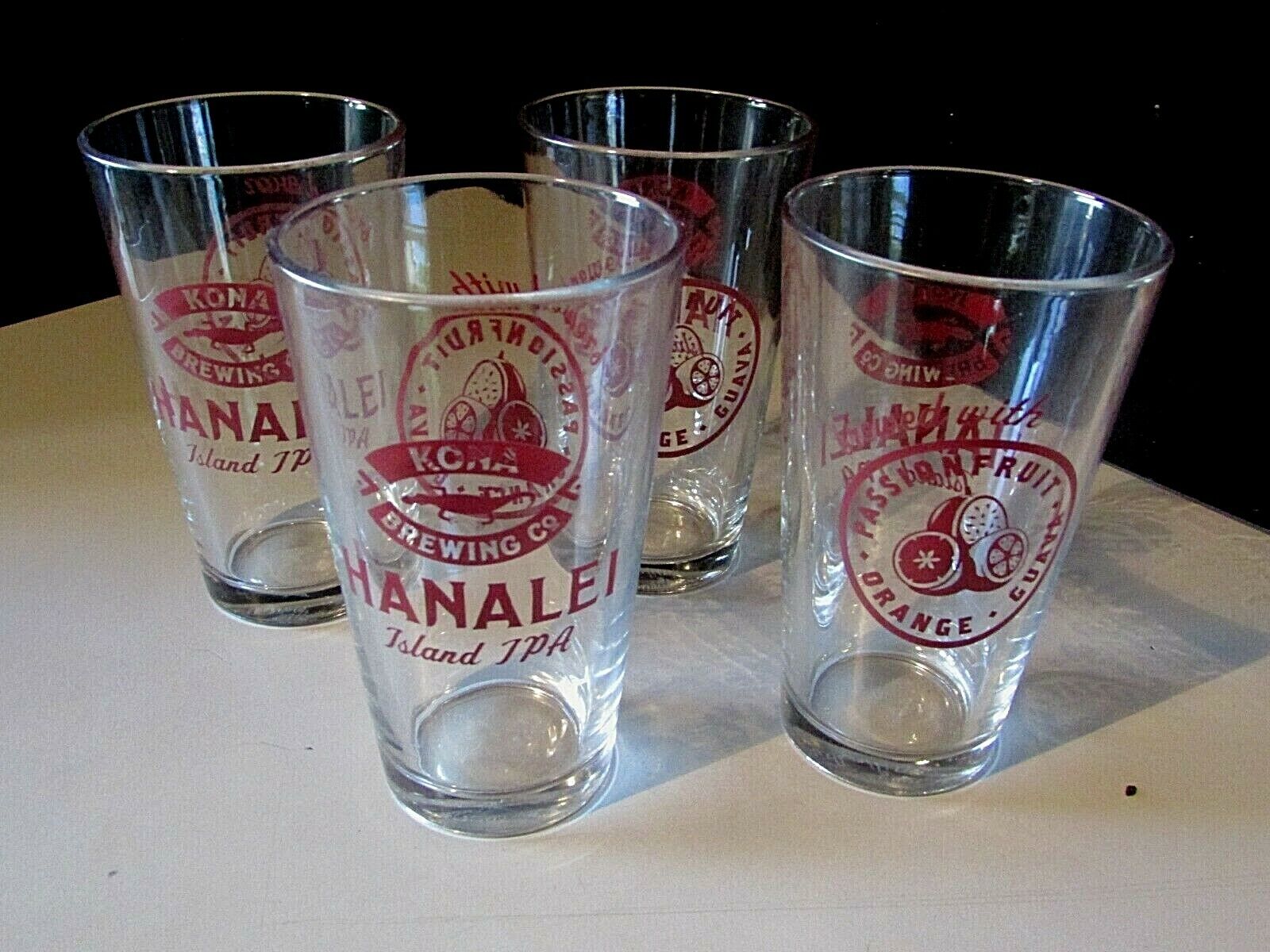 (4) NEW Kona Brewing Hawaii Hanalei Beer Pint Glass Man Cave Bar lot No Tap Kona