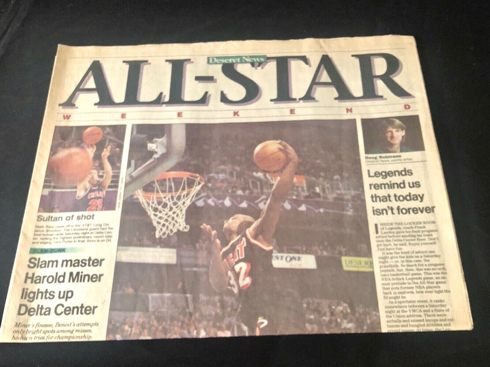 HAROLD MINER "BABY JORDAN" WINS 1993 NBA SLAM DUNK TITLE- UTAH NEWSPAPERS (2) Deseret News + Salt Lake Tribune - фотография #3