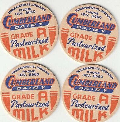 LOT OF 4 MILK BOTTLE CAPS. CUMBERLAND DAIRY. INDIANAPOLIS, IN. Без бренда