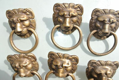 6 LION pulls handles Small heavy  SOLID BRASS old style bolt house antiques B Без бренда