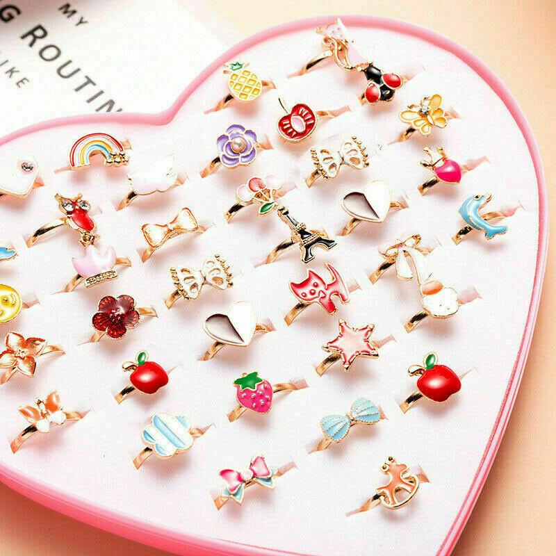 20Pcs Girls Kids Cartoon Adjustable Ring Crystal Rings Jewelry Cute Xmas Gift US Unbranded Does not apply