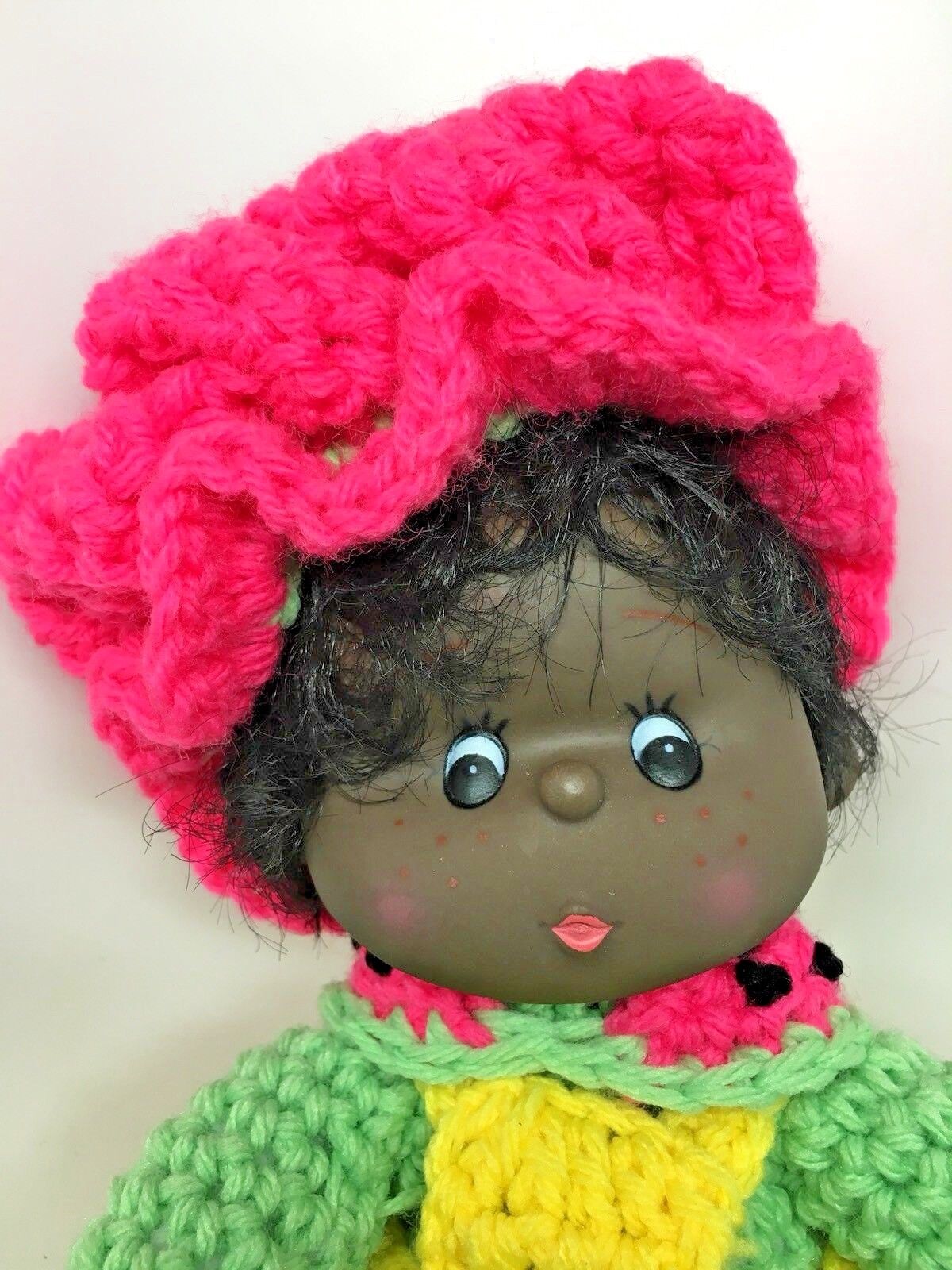 Vtg Handmade Crocheted Rubber Face African American Dolls (x2) Watermelon Ginger Без бренда - фотография #3