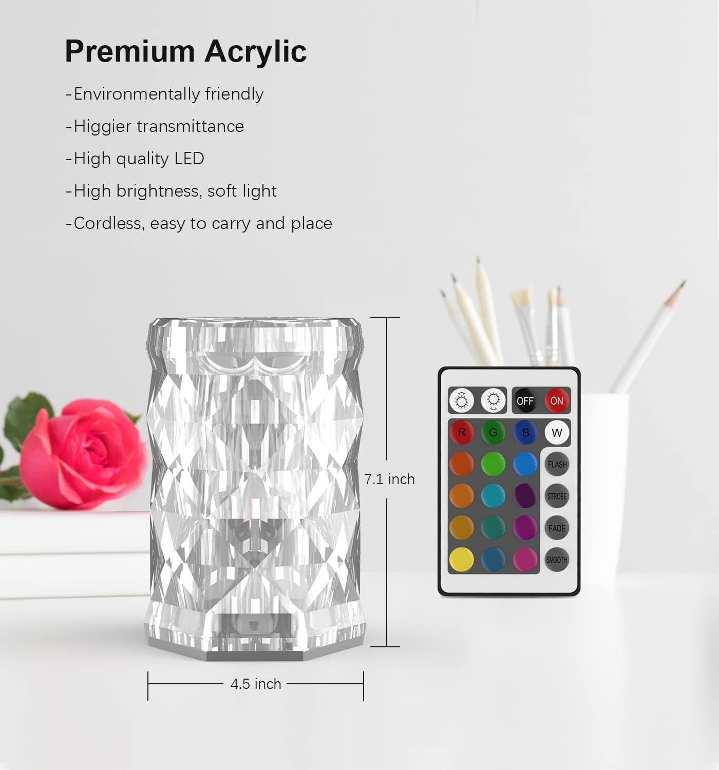 Crystal Lamp 16 Color, Touch Control Rose Table Lamp, Remote Clear  BestYiJo - фотография #7