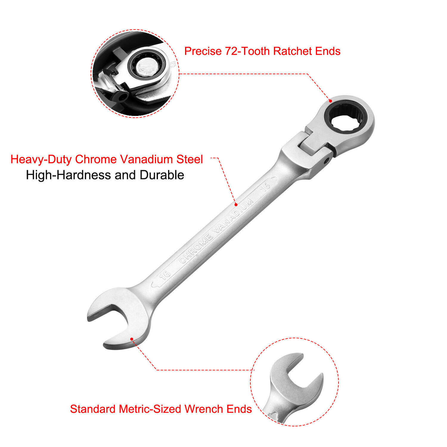 Ratchet Spanner Wrench Set 12pcs 8-19mm Combination Wrench Metric Flexible Head iMounTEK - фотография #8