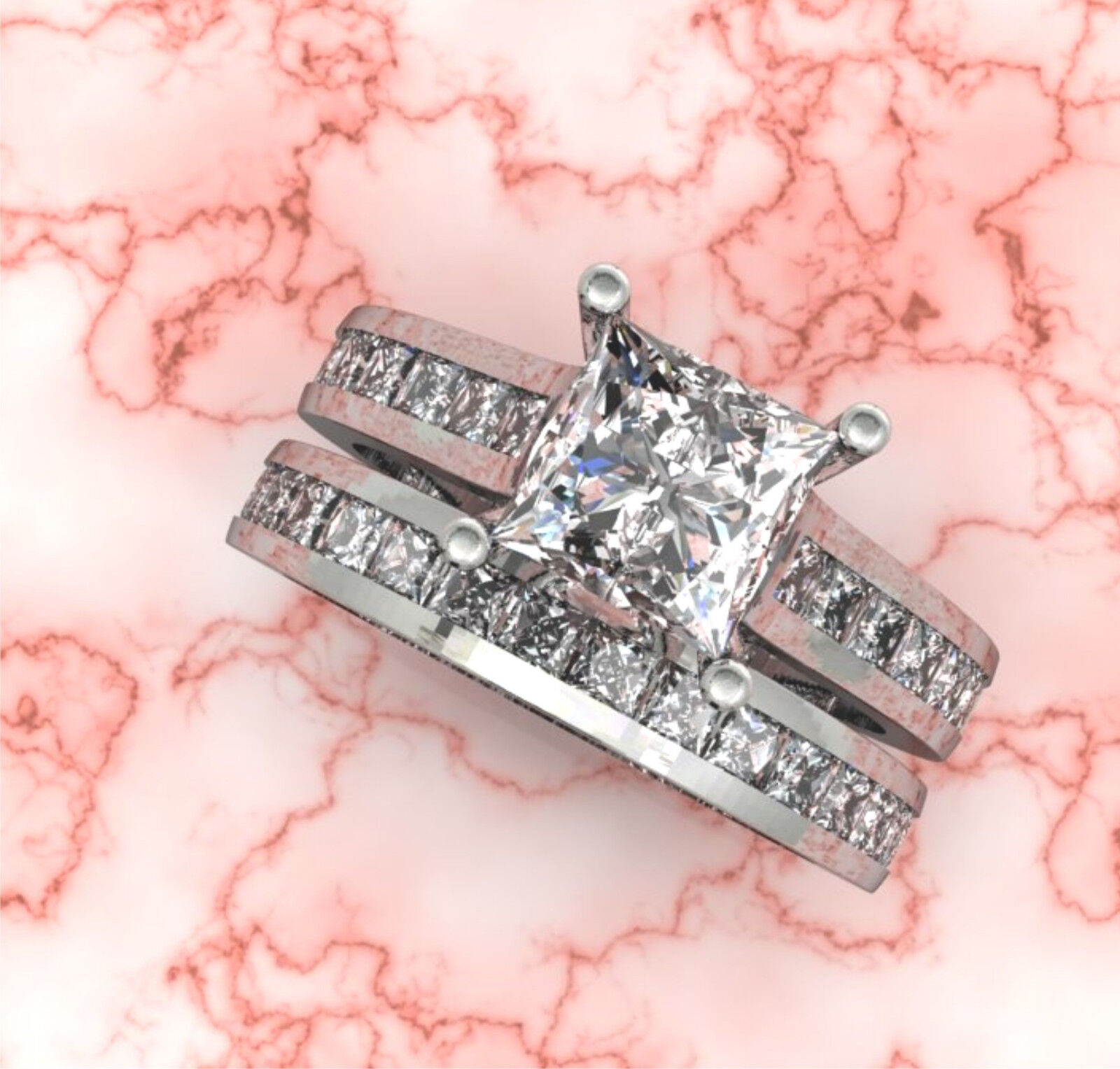 3.25ct Princess cut Diamond Engagement Ring Wedding Band Solid 14k White Gold Angus - фотография #4