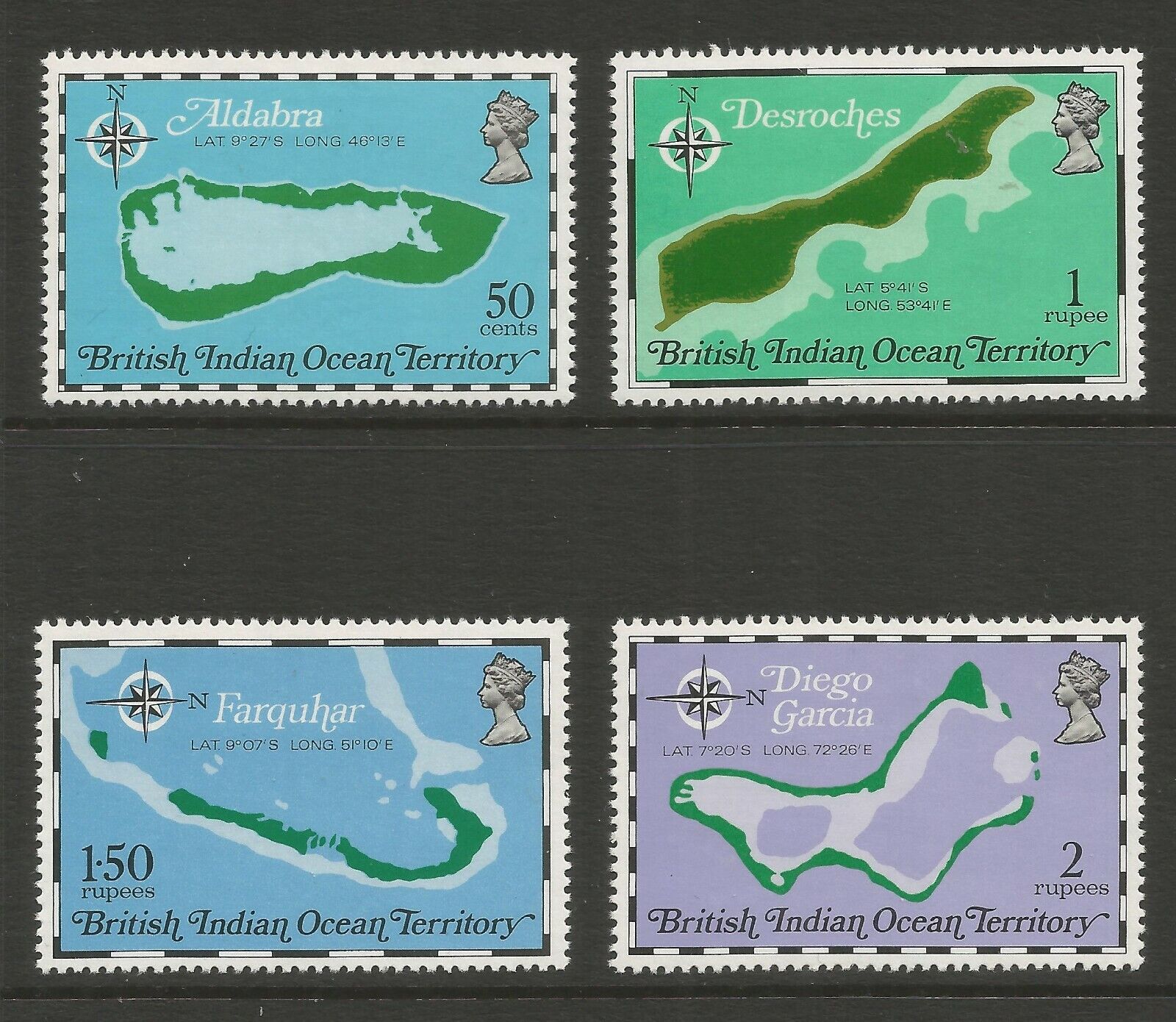 BRITISH INDIAN OCEAN TERRITORY, 1975 MAPS (5), S.G 81-84 + MS85, MNH** Без бренда