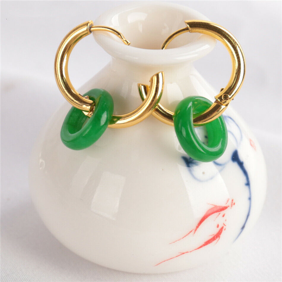 Natural Green jade Ring Lucky Earring 18KGP Dangle Ms gift Classic Flawless Unbranded 3 - фотография #3