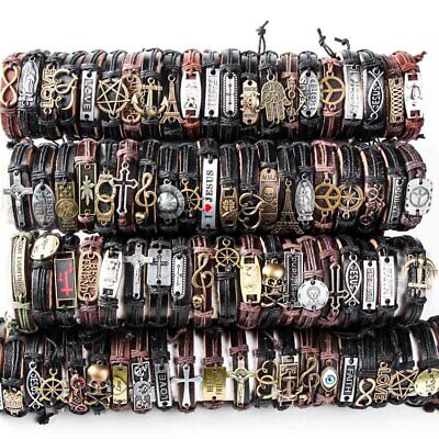 Wholesale lots 30pcs Mixed Styles Vintage Alloy leather Cuff Bracelets Jewelry Alloy