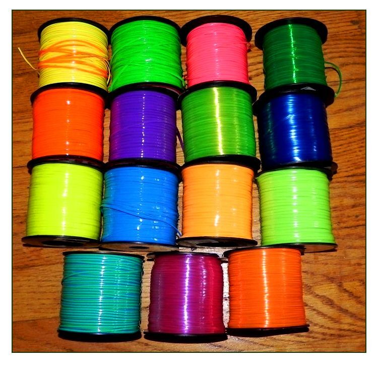 15 NEON & CLEAR Colors ~ 4 YDs Each ~ 60 YDs of Rexlace Plastic Lacing Gimp Lace Pepperell RX100