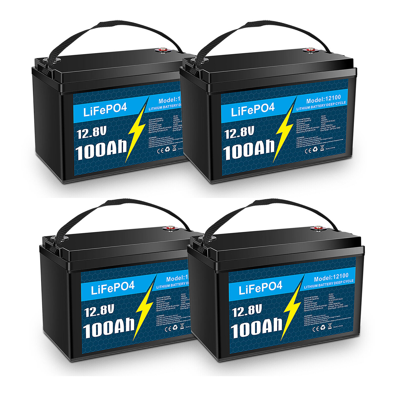 4 Pack LiFePO4 Lithium 12V 100Ah Battery for RV Marine Solar with 100A BMS Unbranded Does not apply