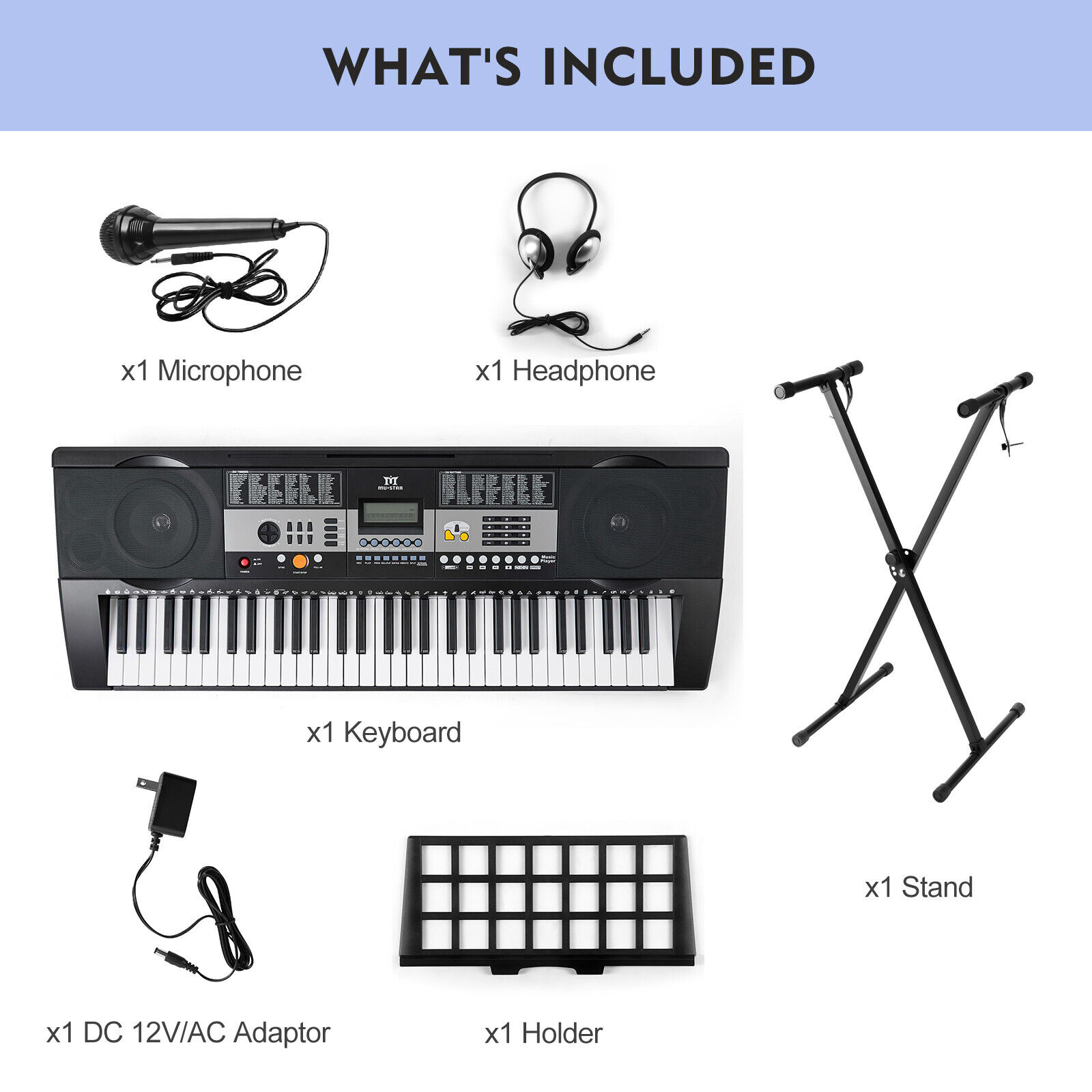 Electronic Semi-Weighted Digital Piano Keyboard 61Key w/Stand Headset Microphone Mustar F600 - фотография #9