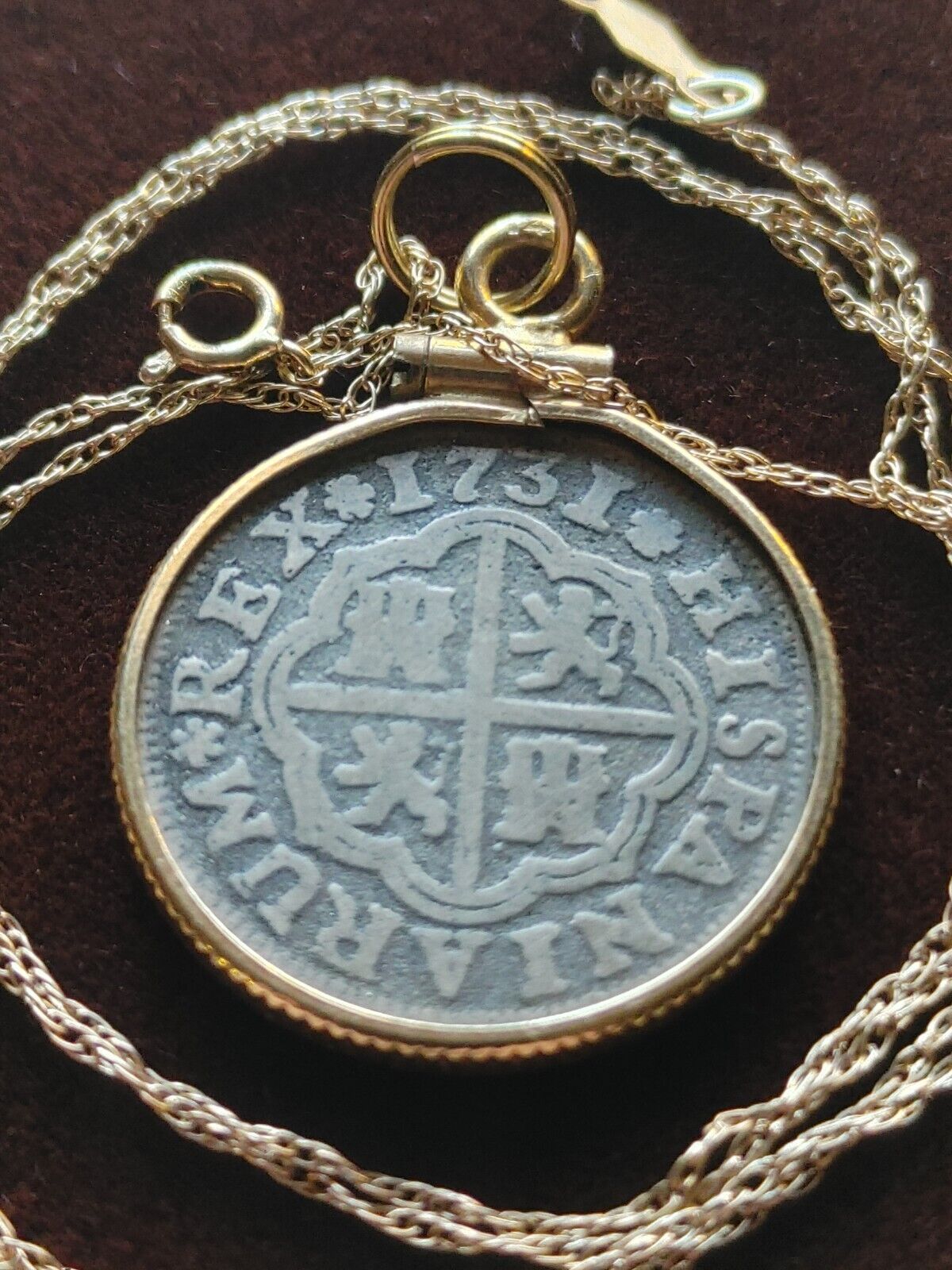 Genuine 1731 Spanish Reale 14K Gold pendant On a 14K  18" Gold Chain w COA & Box Everymagicalday - фотография #17