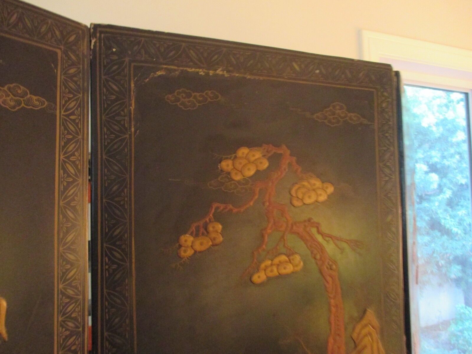 ANTIQUE CHINESE BLACK LACQUER SCREEN Mother of Pearl-EXQUISITE! RARE19th C. Без бренда - фотография #5