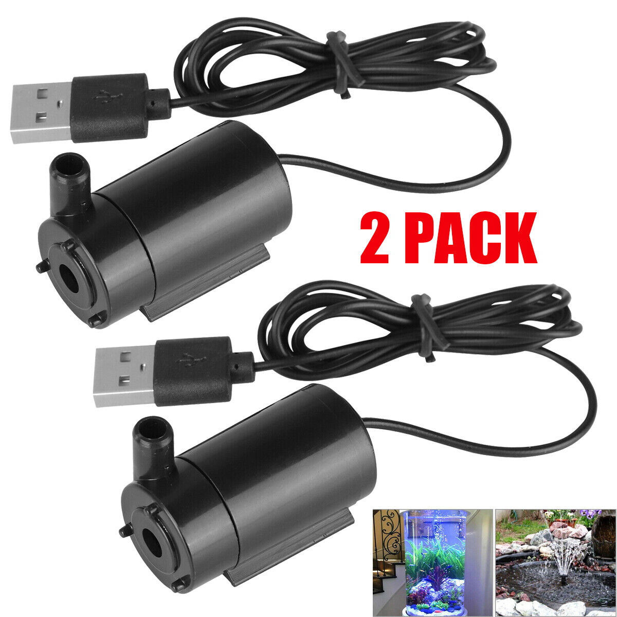 2PC Water Pump Mini Mute Submersible USB 1M Cable Garden Fountain Tool Fish Tank Unbranded