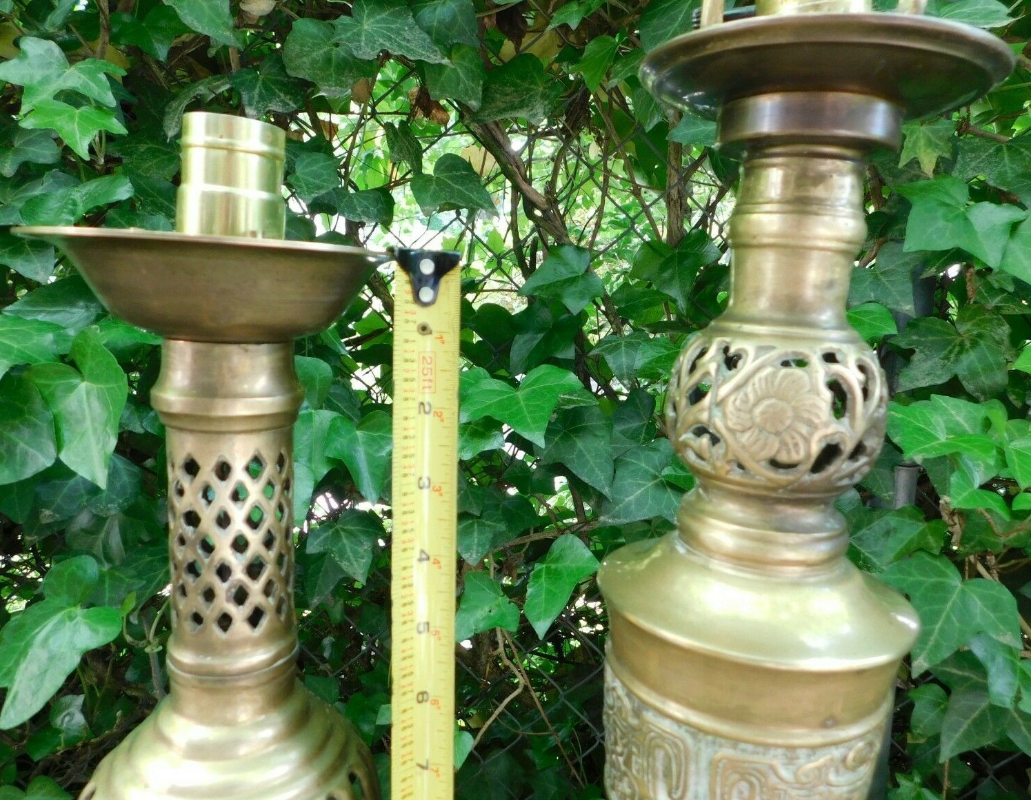 2 Large Mid Century Asian 27.5" & 30" ORNATE BRASS LAMPS James Mont style Unbranded Does Not Apply - фотография #7