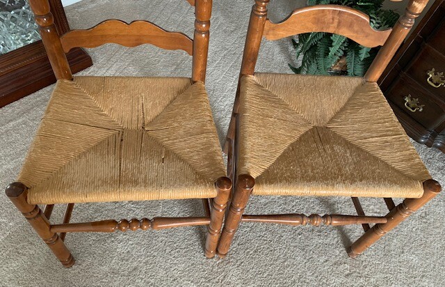 Vintage Ladder Back, Wicker Woven Rush Seat Chairs Unbranded - фотография #3