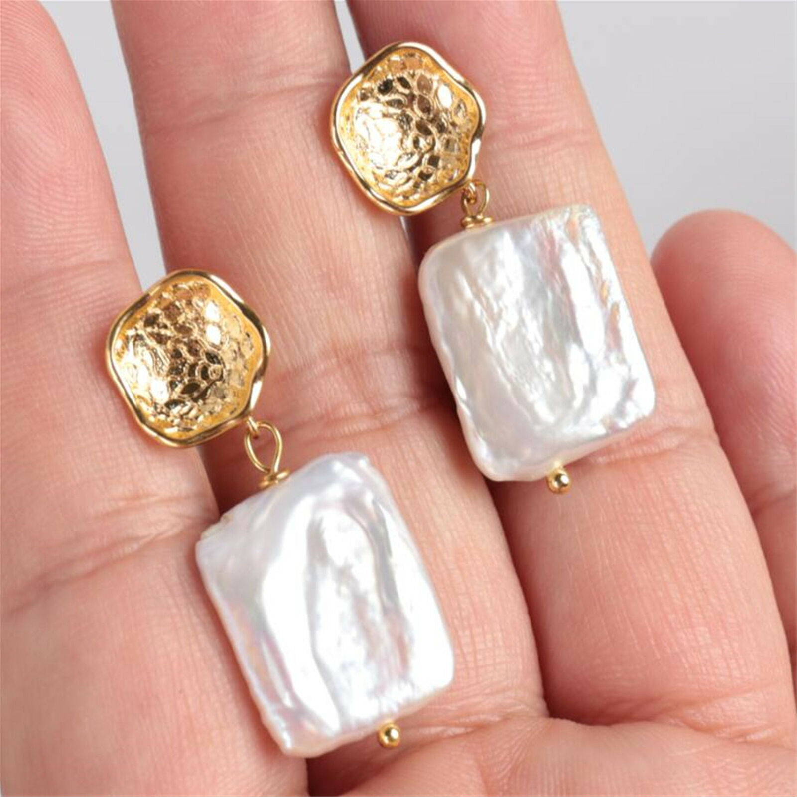 Natural White Baroque Pearl Earring 18k Ear Stud pearl Wedding AAA Jewelry Unbranded 3 - фотография #2