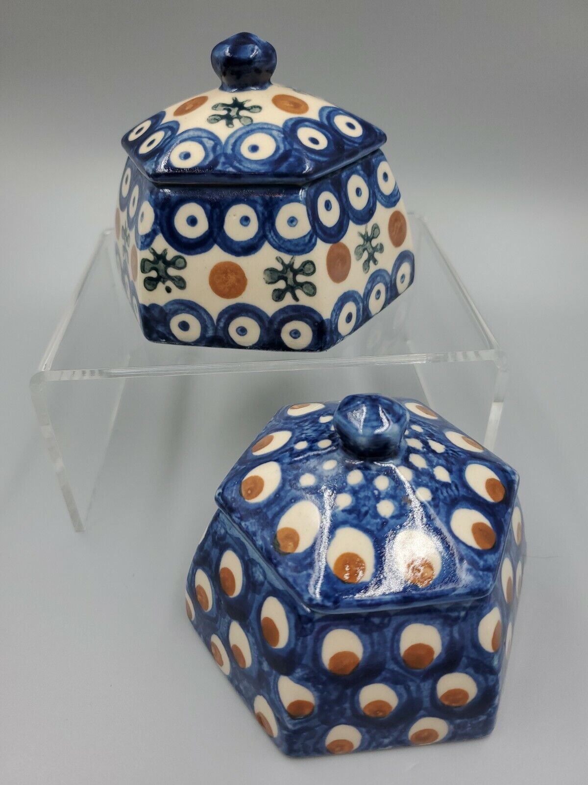 Vintage Boleslawiec Poland Ceramic Pottery Sugar Trinket Bowl With Lid Lot 2 Boleslawiec Pottery