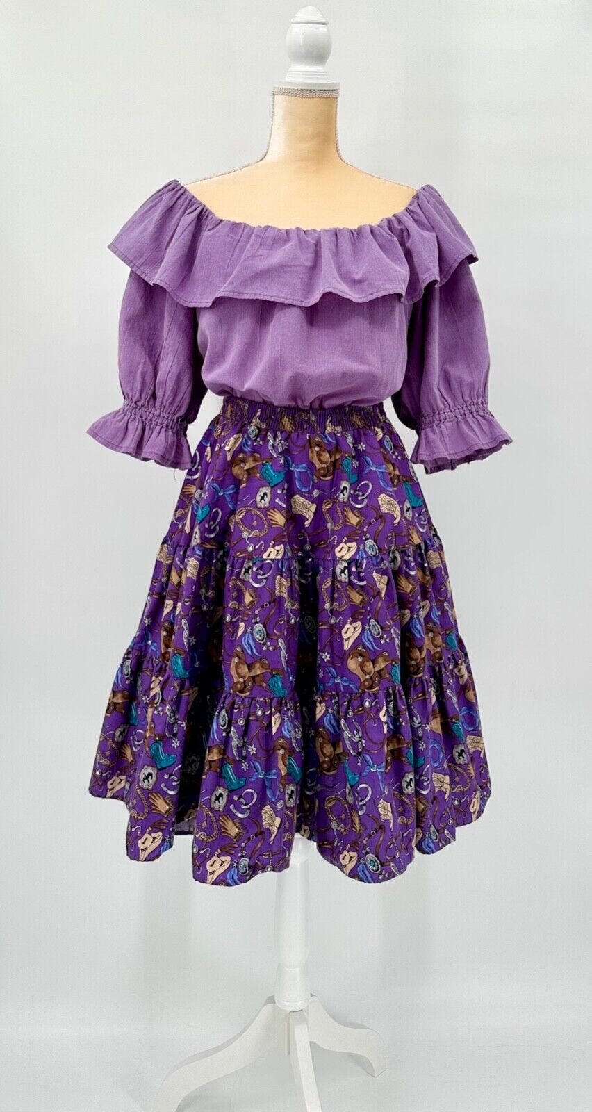 VTG Malco Modes Square Dance Set L Tiered Skirt & Peasant Blouse, Western Purple Malco Modes