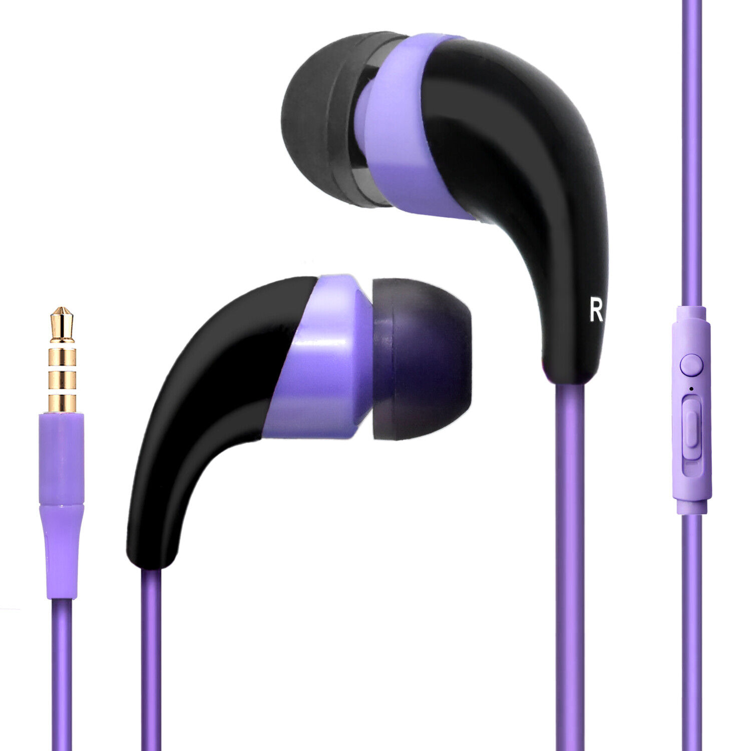 Purple Color 3.5 mm Earbuds with Microphone and Playback Control Stereo Headset Generic NM05IB02