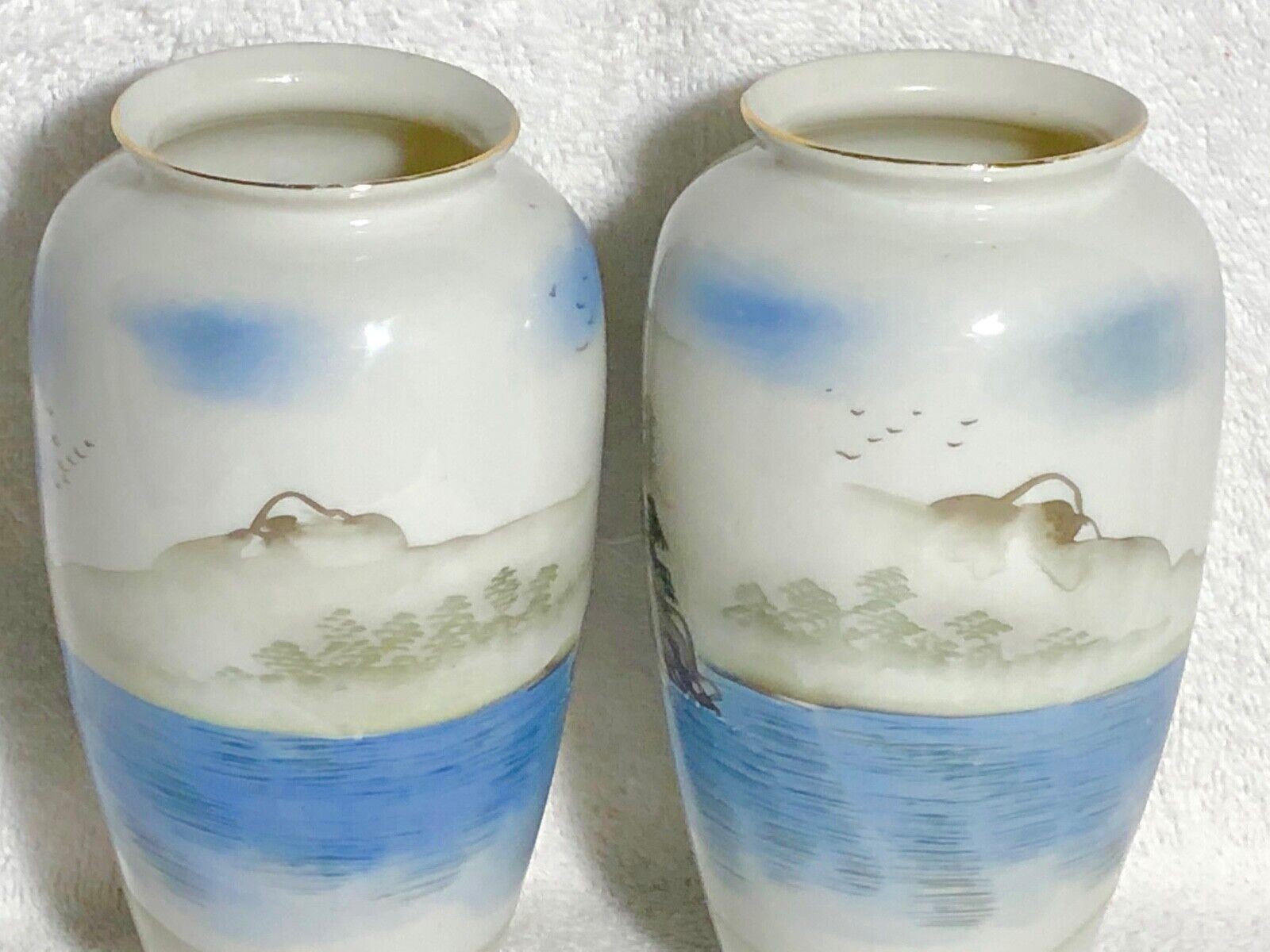 Beautiful Pair Vintage Asian Vases Village Pagoda Scene Fine Porcelain China QQ! Без бренда - фотография #6