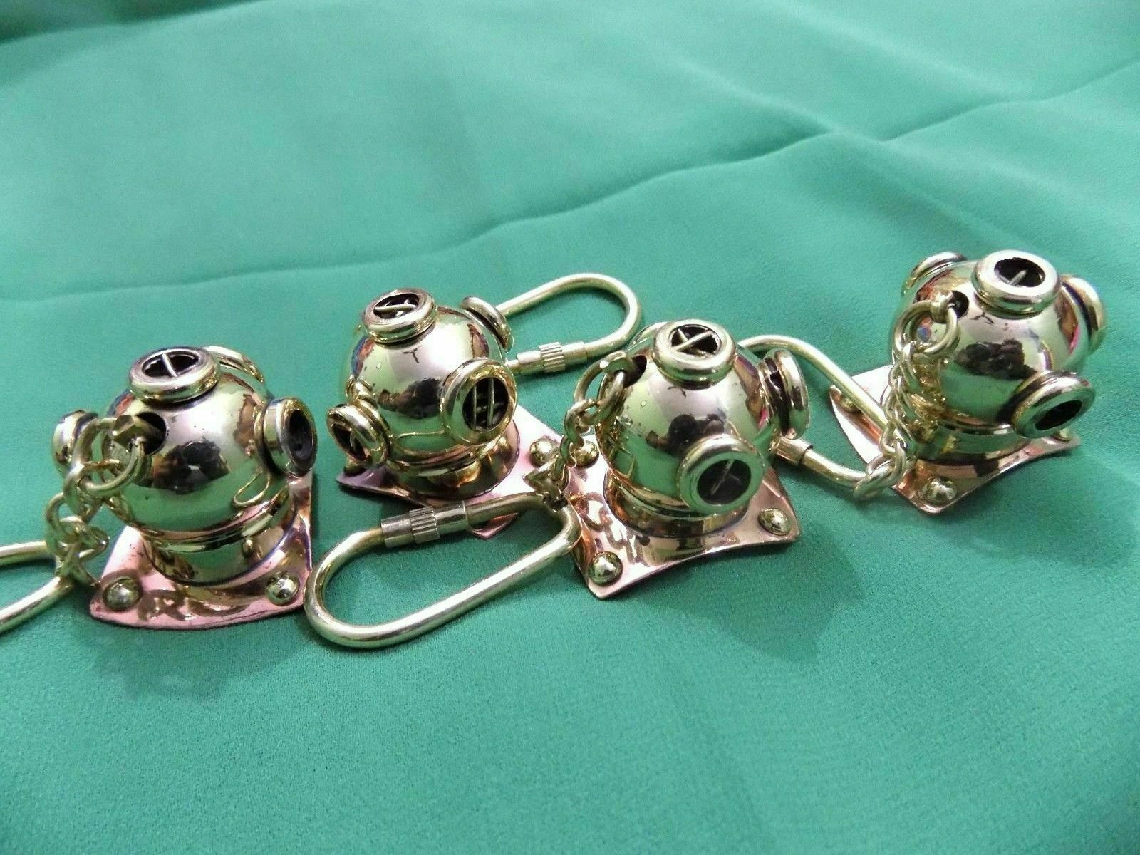 Lot of 4 New Solid Brass Divers Helmet Keychain Nautical Maritime Diving Gifts  Без бренда