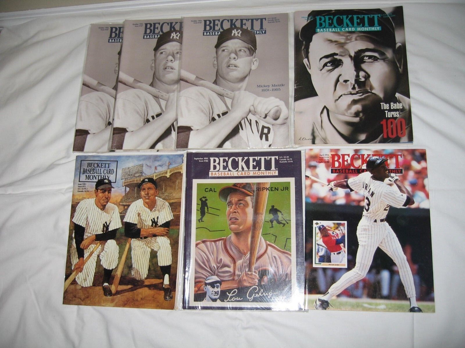 Babe Ruth, Ripken JR, Joe DiMaggio & Mickey Mantle on Cover Beckett MLB  1995  Без бренда