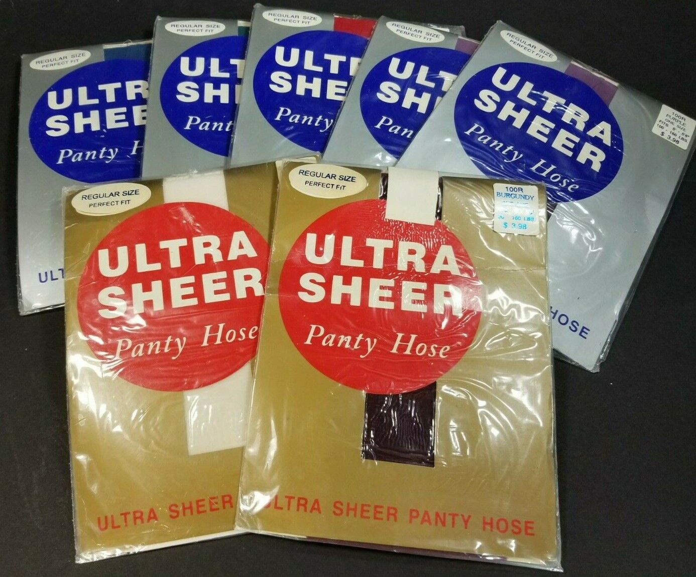 Vintage 80s Lot of 6 Ultra Sheer Panty Hose in Assorted Colors Regular Size 100R Ultra Sheer Does Not Apply