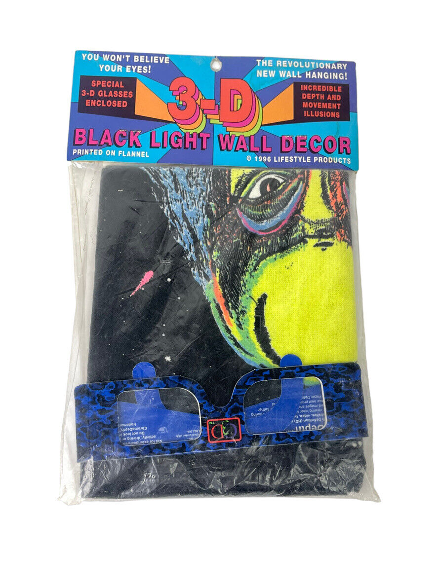 Vintage NOS 3D Wizard of Darkness 23”x28” Blacklight Tapestry w 3D Glasses NEW Lifestyle Products - фотография #3