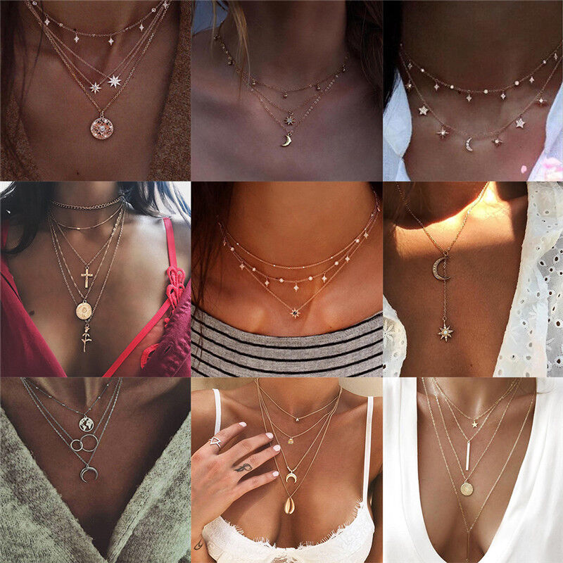 Boho Women Multi-layer Long Chain Pendant Crystal Choker Necklace Jewelry Gift Unbranded - фотография #8