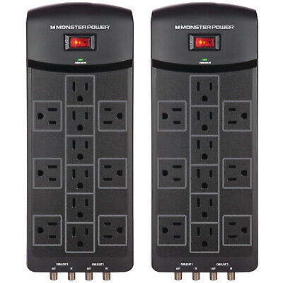 Monster Power 12 Outlet Surge Protectors 2160 Joules Protection 6' Cord 2 Pack Monster 121871-00