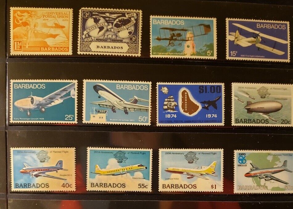 Barbados Aircraft & Aviation Stamps Lot of 13 - MNH  - See Detail for List Без бренда