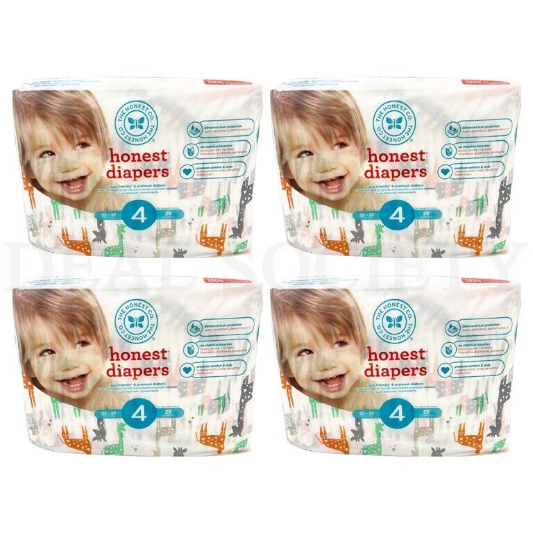 Lot of 4 - The Honest Company Disposable Baby Diapers Giraffes, Size 4 - 116 ct The Honest Company 160641