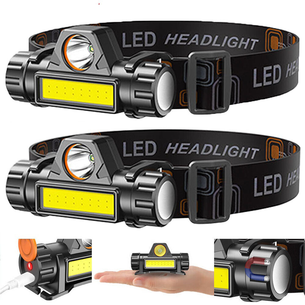 2 Pack USB Rechargeable Waterproof LED Headlamp Headlight Head Light Flashlight MagicTek CA8010099BK
