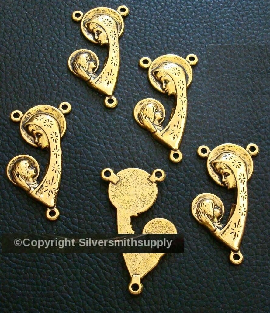 5 Virgin Mary Baby JESUS rosary link pendants gold pl Catholic religious CFP092 Silversmithsupply - фотография #3