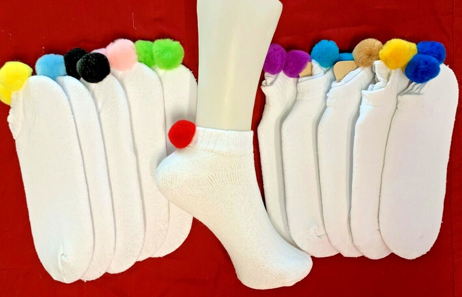 Women's POM POM SOCKS * Short Ankle WIth Ball - MIXED COLORS   - 10 Pair Unbranded
