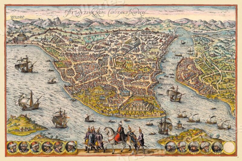 Istanbul Turkey 1576 Vintage Style 16th Century Map - 16x24 Без бренда