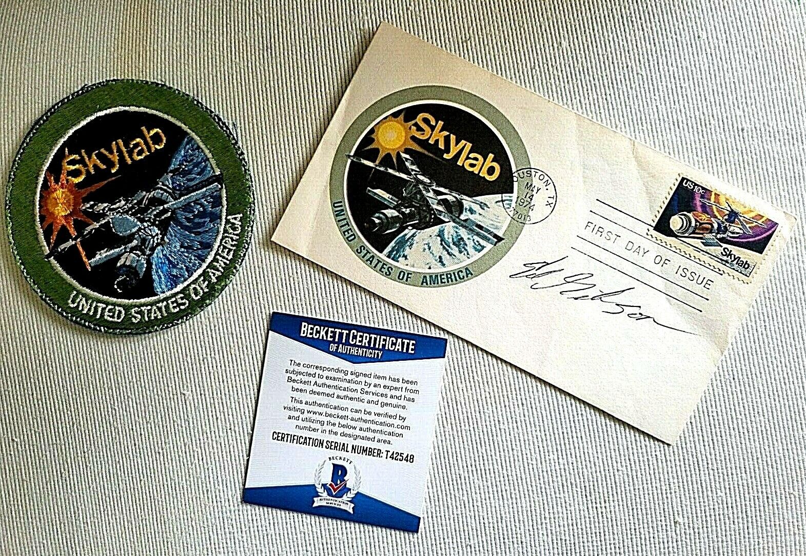 ED GIBSON SkyLab ASTRONAUT Signed NASA FDC Autographed with Patch BECKETT T42548 Без бренда