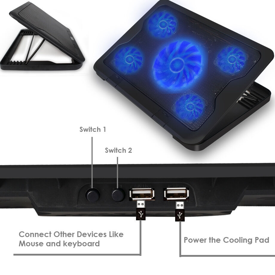 5 Fans Blue LED 2 USB Port Cooling Stand Pad Cooler For 12"-17" Laptop Notebook YELLOW-PRICE Does Not Apply - фотография #10