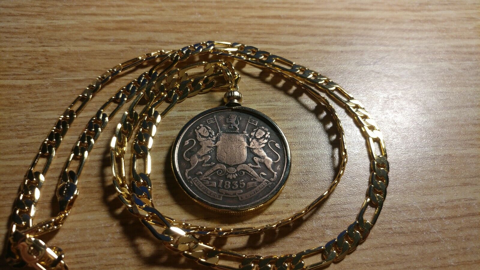 1835 East India Company Half Anna 31mm Pendant 18kgf 24" Gold filled 5mm chain Everymagicalday - фотография #2