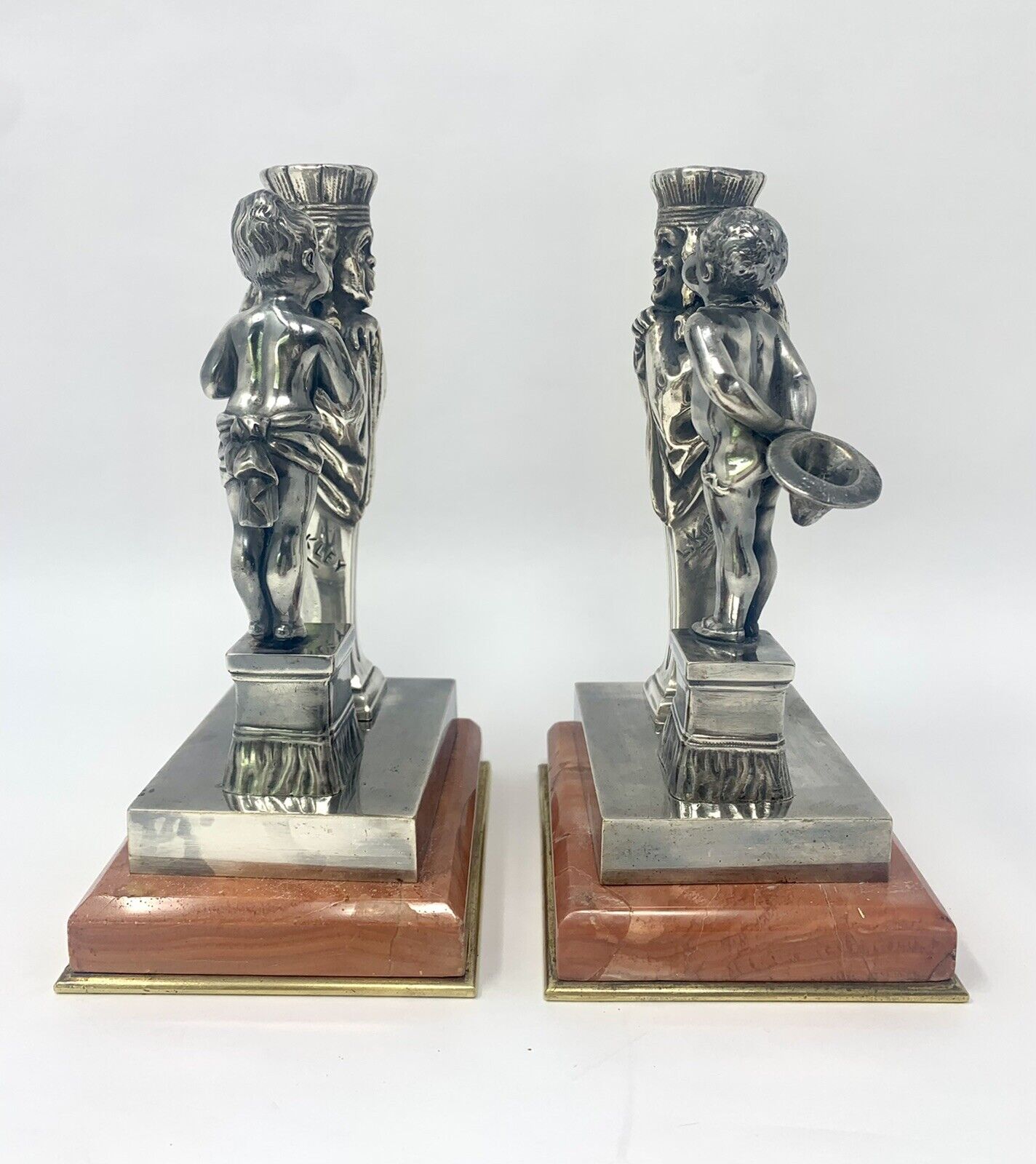  Rare Pair of antique French figural bronze candlesticks by Louis Kley Без бренда - фотография #3