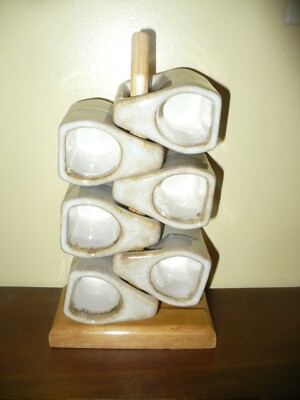 6 Rodolfo Padilla Drip Glazed Pottery Signed Espresso 3 Oz. Mugs Stacking w/Tree C&C Ceramics