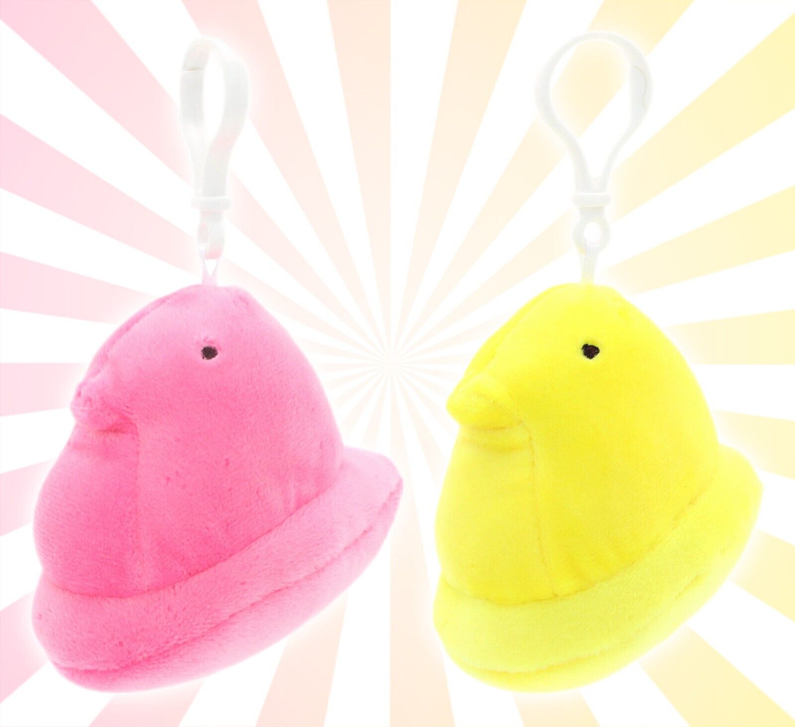 2 Peeps Easter Peep Pink & Yellow Bunny Backpack Clip Plush Keychain Set NWT Peeps