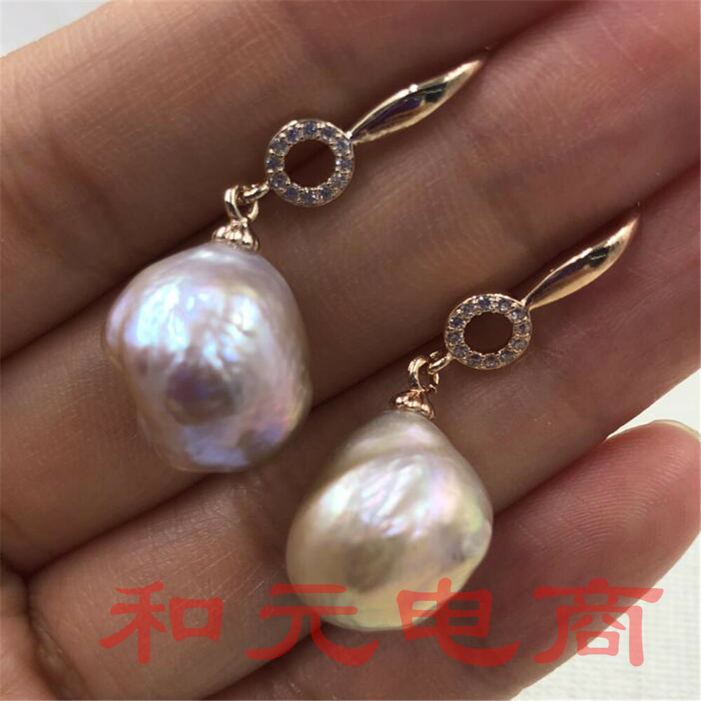 HUGE baroque purple south sea pearl earrings 18K gold earbob AAA party TwoPin Unbranded - фотография #3