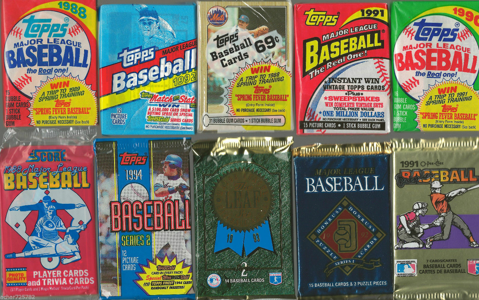 HUGE Lot of 100 Unopened Old Vintage Baseball Cards in Wax Cello Rack Packs Без бренда - фотография #3