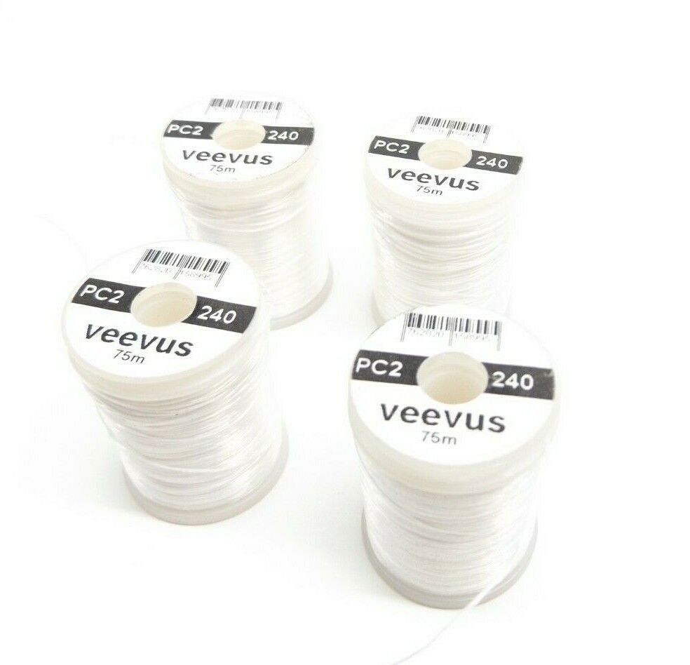 LOT OF 4 SPOOLS VEEVUS PC2 240 75 METER SPOOL OF WHITE FLY TYING THREAD VEEVUS PC2 240